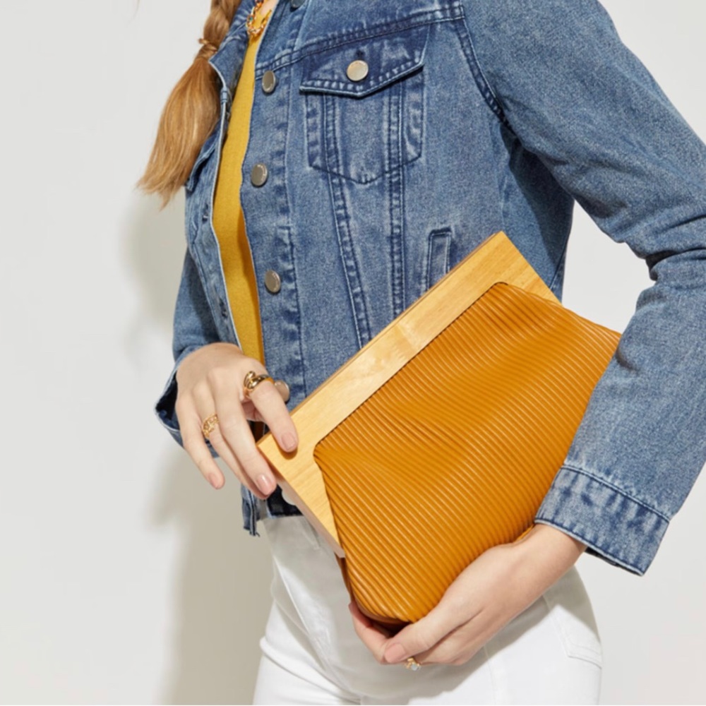 Pleated Wood Frame Clutch